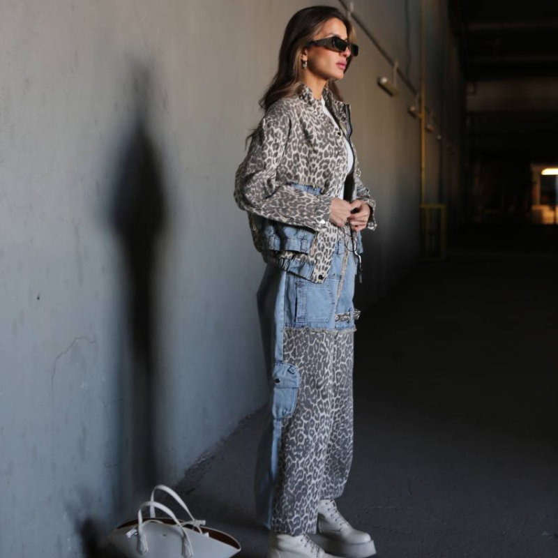Leopard Patchwork Denim Suit – Must-Have for Spring 2025