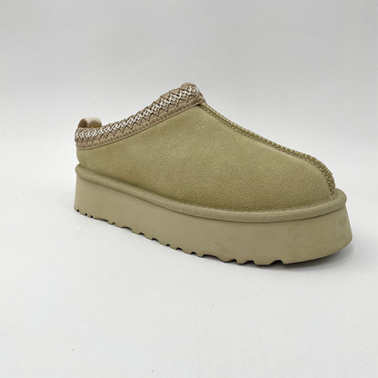 Ethnic Style Winter Slippers with Real Wool Lining