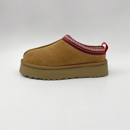 Ethnic Style Winter Slippers with Real Wool Lining