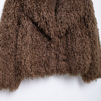 Elegant Dark Brown Faux Fur Coat – Timeless Warmth & Style