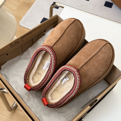 Ethnic Style Winter Slippers with Real Wool Lining