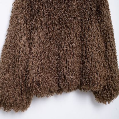 Elegant Dark Brown Faux Fur Coat – Timeless Warmth & Style